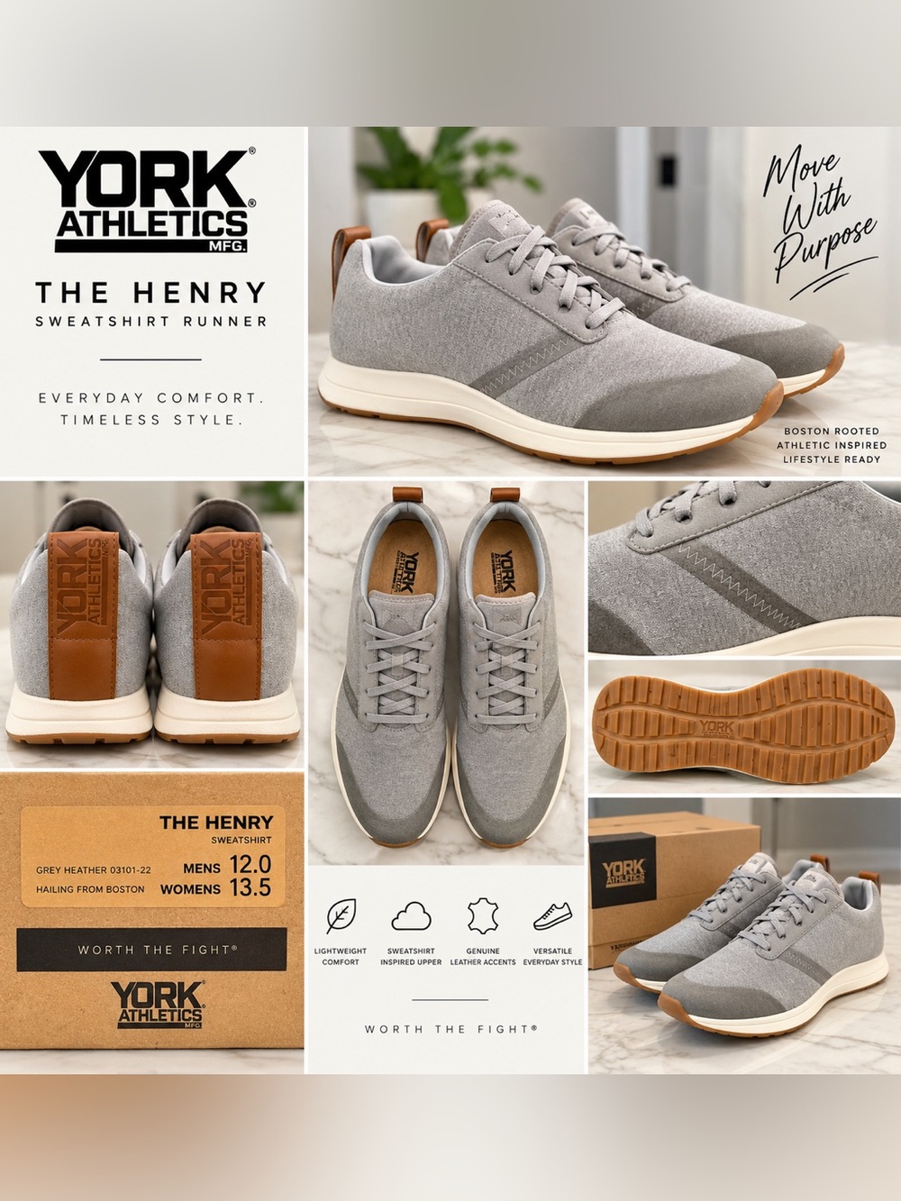 NIB YORK Athletics The Henry Sweatshirt Runner Grey Heather Sneakers Men's 12